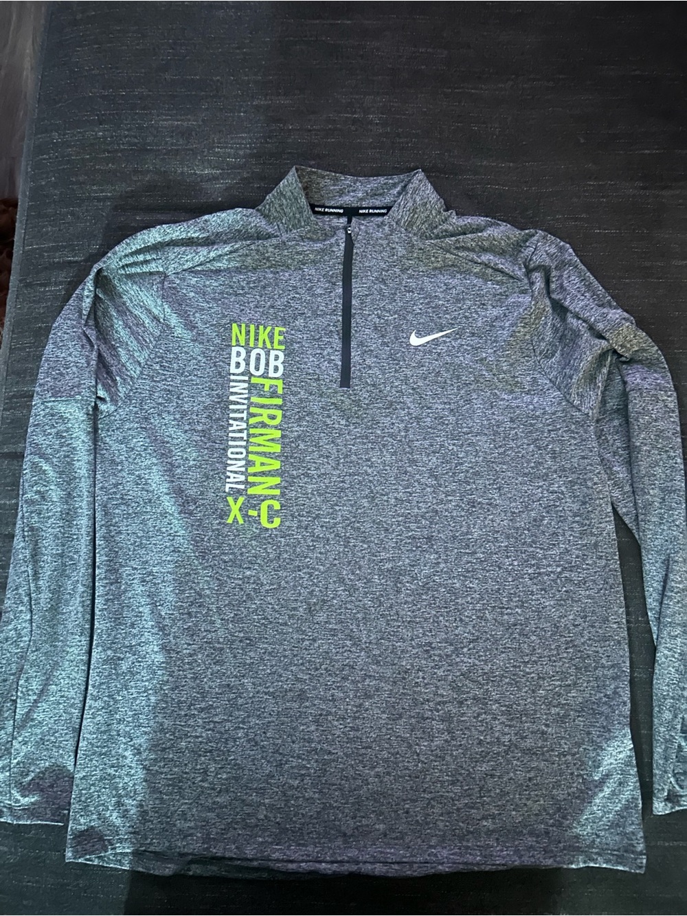 Nike Men’s Gray Heather Half-Zip Pullover with Neon Yellow Graphic
